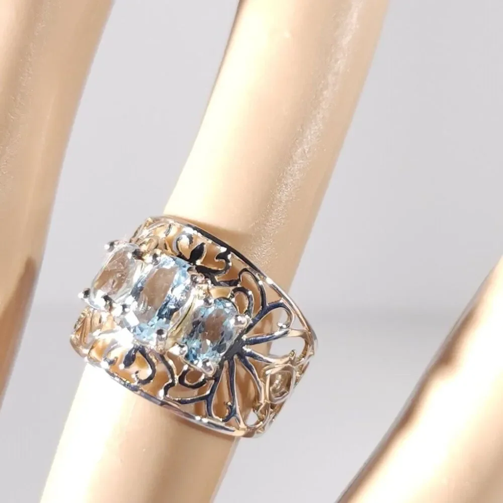 Sky Blue Topaz Filigree Ring Sterling Silver Size 5-3/4